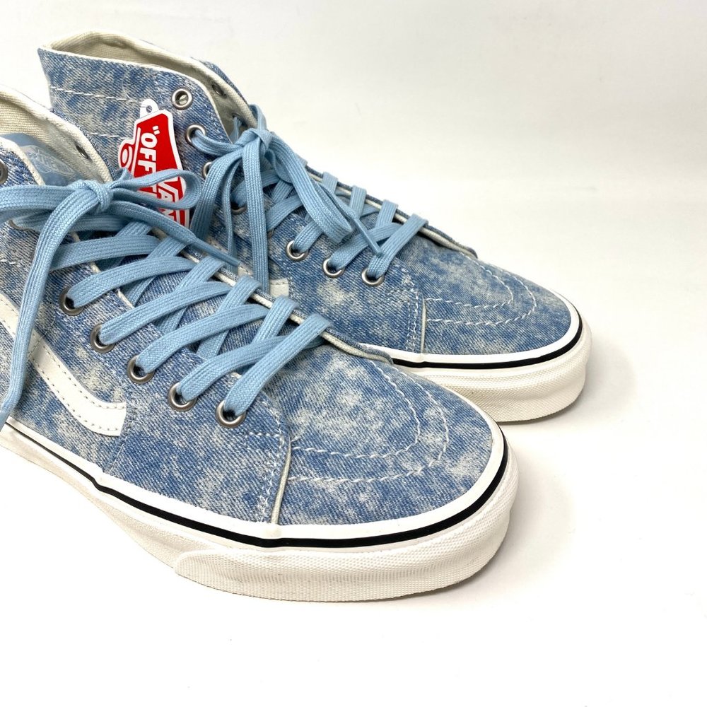 VANS Men's Size VN0A4U169FM SK8-HI TAPERED Blue Denim Destroy Canvas Sneakers - Picture 3 of 8